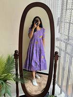 Robe de créateur une pièce violette à imprimé floral en coton et soie doux pour les fêtes de mariage vêtements indiens et pakistanais