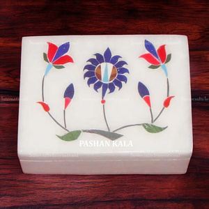 Custom White Marble Jewellery <b>Box</b> with <b>Floral</b> Design and Mother Pearl Inlay Highlighted Export-Selling Feature - Product Image 1