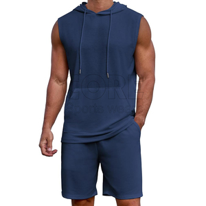 2025 conjuntos cortos de chándal para hombre, conjunto de 2 piezas de verano de color liso, conjunto informal sin mangas con capucha y pantalones cortos - Product Image 6