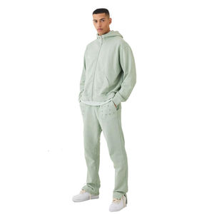 Ropa de calle personalizada para hombre, conjunto de chándal con cremallera desgastada de peso pesado para correr, chándal con parche con apliques desgastados y Logo para hombre 2025 - Product Image 1