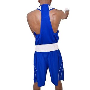 Best Selling Hot Sale Blue Boxing Uniform Kit 100% Polyester Boxing Sports Uniform Custom Boxing <b>Vest</b> and Short Set - Product Image 3