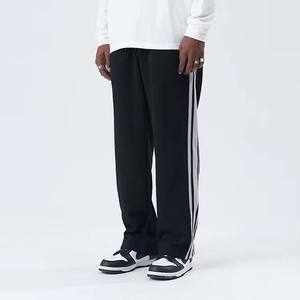 Venta al por mayor OEM Activewear transpirable blanco rayas diseño holgado pantalones gimnasio pantalones lisos logotipo personalizado pantalones de chándal para hombres - Product Image 3