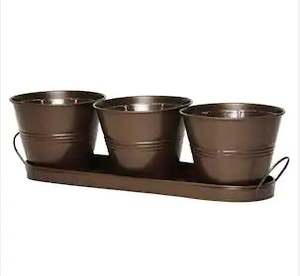 Jardinière galvanisée et Pots au Design à la mode, jardinière Antique avec bordure dorée et poignée pour jardinière de fleurs - Product Image 4