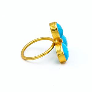 Anillo de Moda Bohemio con Turquesa Ovalada, Ajustable, de Latón Chapado en Oro de 18K, con Piedra Preciosa Natural, para Bodas - Product Image 3