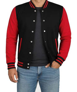High School Letterman Men's Varsity <b>Jacket</b> Bomber Style Solid <b>Pattern</b> Fleece Baseball <b>Jacket</b> with Button Decoration - Product Image 2