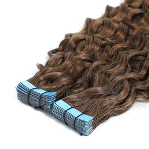 ผมต่อแบบเทปอินเดียเรมี่แท้ แบบหยิก 3B # 6 สีน้ำตาลกลาง 20" ลอนธรรมชาติ - Product Image 2