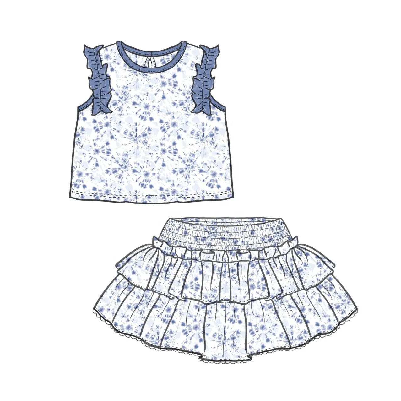Individuelle Skizzierkleidungssets für Kleinkinder 3 Jahre alt Überdruck zweiteilig Oberteile und Röcke in Ihrem eigenen Stil