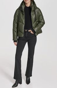 Veste courte en cuir PU vert tendance pour femmes, veste d'hiver épaisse de style streetwear - Product Image 3