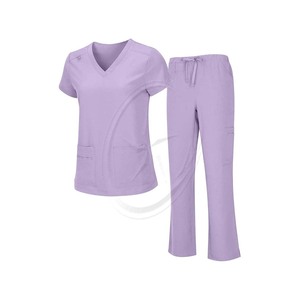 Uniformes naturales Mujer Cool Stretch transpirable verano, Hospital Scrubs Top con cuello en V y Cargo Pant Scrub Set - Product Image 1