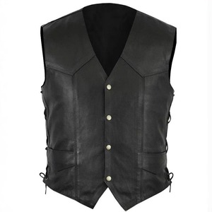 <b>Men</b> Leather Vest V-Neck Single Button Side-<b>Tie</b> Tank Top Punk Straight-Cut Open Cardigan Fashion Vest - Product Image 3
