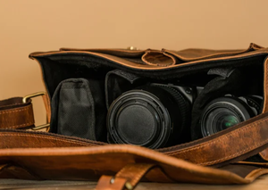 Durable Zipper Closure High Quality Genuine Leather <b>Camera</b> Bag <b>Secure</b> Storage Foldable Design for Easy Packing India Supplier - Product Image 4