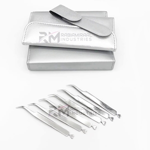 RMI Custom Made Heart Design Silver Stainless Steel Anti-Magnetic Serrated Tip 12cm Eyelash Extension Tweezers <b>Plain</b> Grip Pouch - Product Image 3
