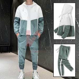 Conjunto de chándales cortavientos retro para hombre, traje de 2 piezas de bloque de color con chaqueta de manga larga con cremallera completa, pantalones para correr ligeros - Product Image 4