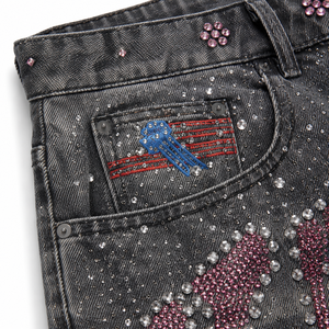 Pantalones Cortos de Mezclilla con Gráficos de Diamantes de Imitación Personalizados para Hombre, Estilo Vintage Lavado, Holgados, Streetwear, OEM ODM al por Mayor - Product Image 6