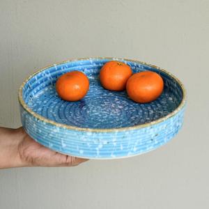 Ensaladera de cerámica ecológica pulida grande azul claro, diseño clásico para fiestas de utensilios de cocina-World Craft Impex - Product Image 3