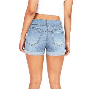 Short en denim pur coton pour femmes OEM/ODM personnalisé Jean mi-taille coupée Style droit décontracté été Street Wear Logo taille délavée - Product Image 3