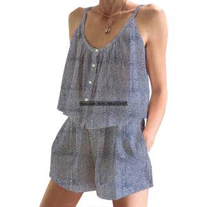 Conjunto de Pijama de Algodón Puro para Mujer, Conjunto de Pijama de Algodón Orgánico Estampado de Lujo para Primavera/Verano, Floral, Ajustado, con Tirantes, Sin Mangas - Product Image 4