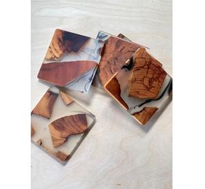 Cedar Wood and Epoxy Resin Coasters Set Wooden Coasters for Table Serve Drinks With Laser Engraving Logo Walnut Wood Coasters - Product Image 2