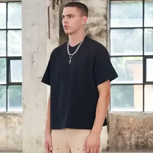 Unisex Heavy 240 Gsm 100% Cotton Boxy <b>Cropped</b> T-Shirt Drop Shoulder Oversized Screen Printing Graphic Puff Print T-shirt <b>for</b> <b>men</b> - Product Image 2