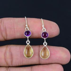 925 solide en argent Sterling Spinner boucles d'oreilles Citrine pierres précieuses boucles d'oreilles 925 timbre à la main à la mode bijoux fins - Product Image 3