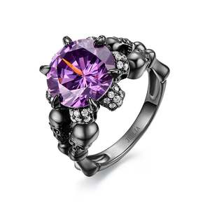 Bague Jeulia en argent sterling noir avec crâne – Incrustation en acier inoxydable plaqué or rose et rhodium, style hip-hop tendance pour anniversaire - Product Image 3