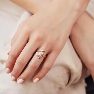 1.50CTW E VS1 Marquise Cut Lab Grown Diamond Bague de fiançailles en or massif 14K tige incurvée Vintage cadeau d'anniversaire pour elle - Product Image 3