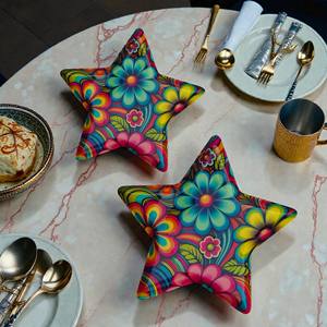 Ensemble de plats de service décoratifs en forme d'étoile avec imprimé floral coloré |   Assiettes d'Exposition Artistique et Assiettes à Snacks - Product Image 4