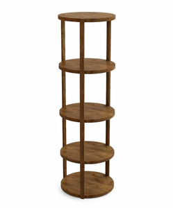 Table d'appoint ronde en bois à 5 niveaux, table à étagères multi-usages, design naturel et élégant - Product Image 1