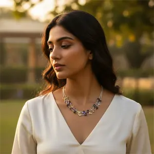 925 Silver Gemstone Station <b>Necklace</b> for Women Daily Wear <b>Fashion</b> <b>Layered</b> <b>Necklaces</b> - Product Image 2