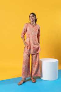 Hermoso conjunto de 100% algodón Co-ord vestidos estampados transpirables borla estilo de fiesta informal hasta el suelo para Primavera/Verano - Product Image 4