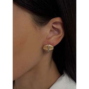 Vintage Gold Plated Diamond Ribbed <b>Earrings</b> Trendy Stud and <b>Cuff</b> Styles Made of Zinc Alloy and Copper for Party Gift Occasions - Product Image 4