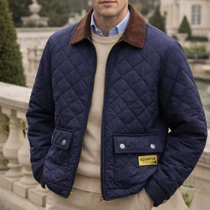 Chaqueta de Hombre al por Mayor, Chaqueta Acolchada con Forro Acolchado de Diamantes Vintage, Cuello de Pana para Hombre, Chaqueta con Logotipo Personalizado de Marca Privada - Product Image 1