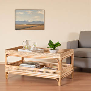 โต๊ะกาแฟหวายธรรมชาติสไตล์โบฮีเมียนชุดแปลงสภาพสไตล์บ้านไร่ด้วยหินอ่อนสำหรับห้องนั่งเล่นหรือทางเข้า - Product Image 5