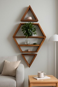 Étagère de rangement hexagonale murale personnalisée, étagère à livres, cintre pour fond de téléviseur, chambre, balcon, chevet, support pour pots de fleurs, étagères - Product Image 2