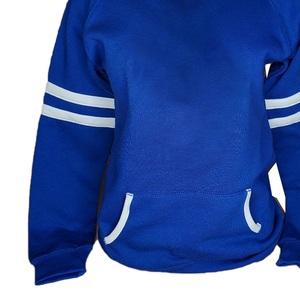Sudadera a rayas azules y blancas con bolsillos-Sudadera con capucha bordada unisex con estilo para hombres y mujeres - Product Image 3