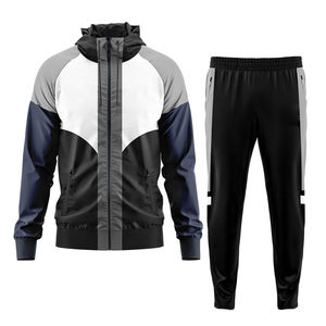 Vente en gros Ensemble coupe-vent à capuche personnalisé pour homme imperméable et athlétique Survêtement coupe-vent en nylon Softshell zippé pour hommes - Product Image 3