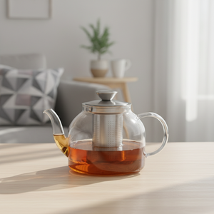 Théière en verre borosilicate de haute qualité 3306319-1.0, durable, résistante à la chaleur, style nordique, gain de place, 1000 ml, acier inoxydable - Product Image 3