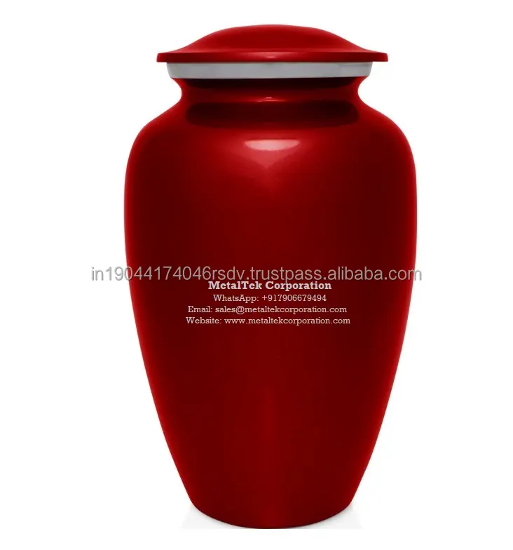 Classic Glossy Red Cremation Urn For Adult Ashes Customized Colour Finishing Funeral Supplies Memorial Keepsake Metal Urns & Jar