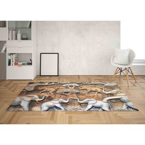Tapis en chenille motif éléphant marron, patchwork en laine, écologique, traditionnel, pour entrée/bureau, avec envers en latex - Product Image 3