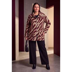 Abrigo de Punto con Estampado de Leopardo, Sin Forro, Talla Grande, Color Vino Tinto - Product Image 3