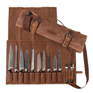 Leather <b>Canvas</b> Luxury Smell Proof Heavy Duty Knife <b>Roll</b> Culinary Knife Storage Organizer Bag Chef Professional Use LCKR-0027 - Product Image 2