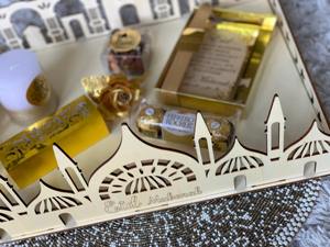Plateau en bois avec motif de mosquée et lune Parfait pour l'Aïd Servant des dattes Bonbons Fruits secs et décoration de table festive - Product Image 2