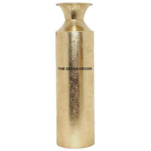 Presentación de elegante florero chapado en oro de forma redonda de metal de aluminio jarrones de calidad superior hechos a mano acento para el hogar - Product Image 1