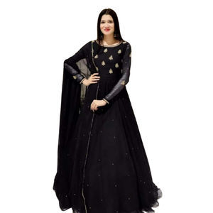 Designer indien pakistanais Georgette robes brodées pour femmes costumes Punjabi respirant Shalwar Kameez robe grande taille femmes - Product Image 6