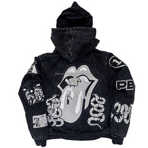 Boxy personnalisé sweat à capuche zippé surdimensionné soleil fané sweats à capuche zippés Vintage en détresse imprimé brodé lavage à l'acide sweat à capuche de jogging pour hommes - Product Image 2