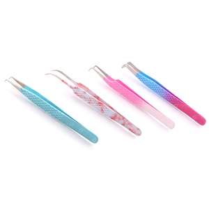 Pince à épiler pour extension de cils personnalisée en acier inoxydable avec logo, pince à épiler droite et courbée pour volume, marque privée - Product Image 4