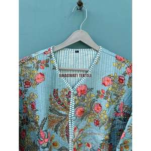 Chaqueta Kantha de algodón hecha a mano para mujer con decoración bordada Vintage Festival Block Print transpirable abrigo corto para otoño - Product Image 5