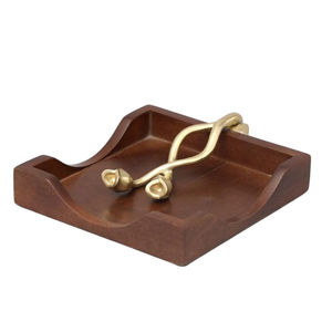 Home Decorative Tissue Dispenser Premium Solid Wood Napkin Holder With Antique Brass Finish <b>Metal</b> Leaf <b>Weight</b> Lowest Price - Product Image 3