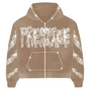 Sudadera con capucha y cremallera personalizada con diamantes de imitación para hombre y mujer, ropa de calle elegante, Sudadera con capucha con estampado gráfico de gran tamaño, moda de lujo - Product Image 3