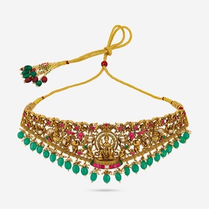 Vintage Gold-Plated <b>Silver</b> Temple Necklace with Pearl and Diamond Religious Ethnic Style for Wedding or Gift 188954 - Product Image 4